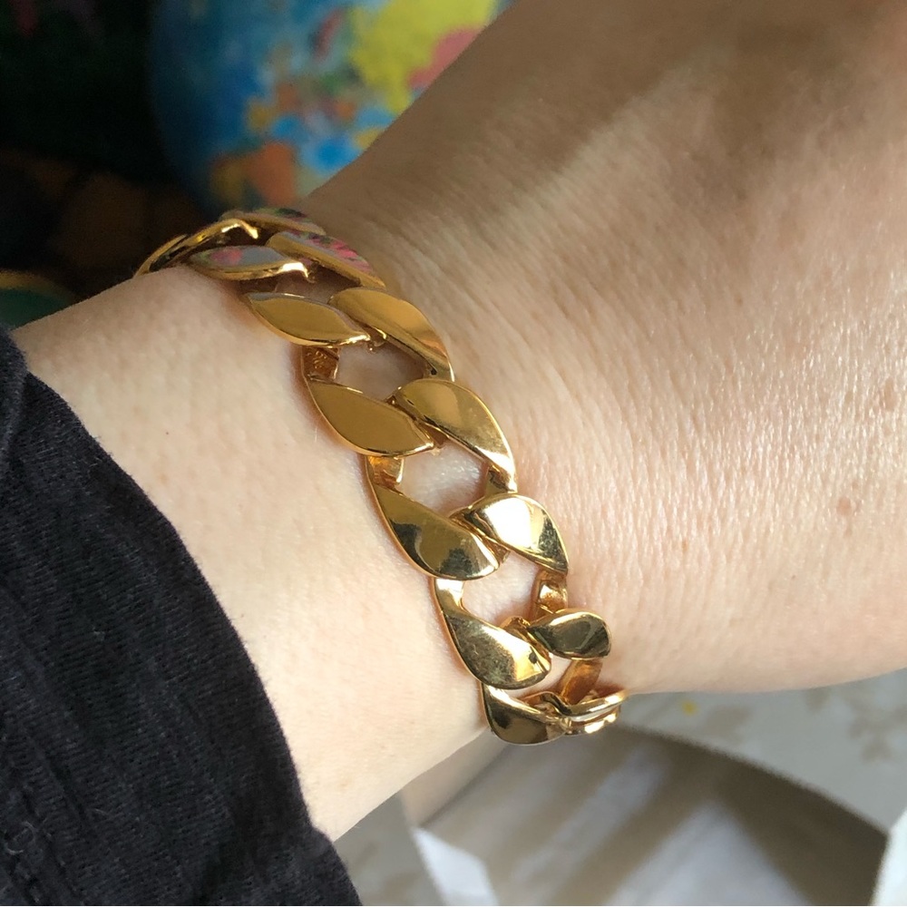Vintage 80s Monet shiny gold plate flat link bracelet NWT